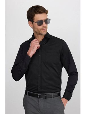 Tudors Erkek Regular Fit Klasik Kesim Pamuklu Düz Siyah Gömlek