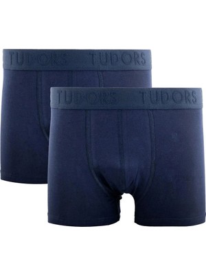 Tudors Erkek 2'li Pamuk Likralı Premium Seri Esnek Kumaş Lacivert Boxer