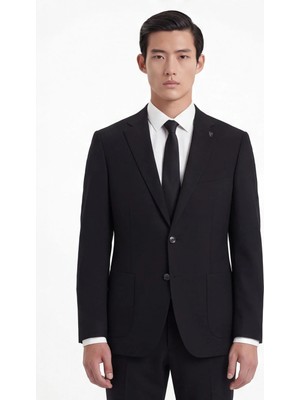 Sabri Özel Siyah Slim Fit 6 Drop Mono Yaka Modal Kumaş Lastikli Bel Astarsız Takım Elbise