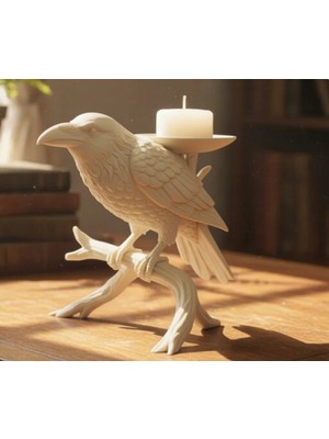 Sepetzone 3D Baskı Karga Mum Tutucu - Gotik ve Şık Raven Şamdan