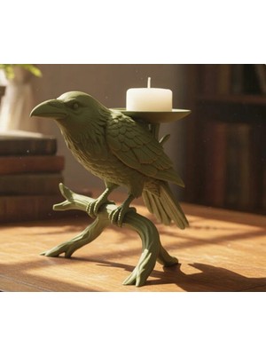 Sepetzone 3D Baskı Karga Mum Tutucu - Gotik ve Şık Raven Şamdan