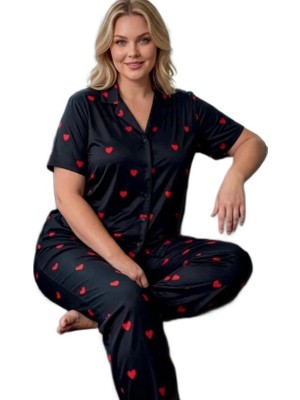 Bipamuk Cotton Gömlek Yaka Kısa Kol Büyük Beden Kadın Pijama Takımı Rahat Tasarım 3xl–6xl