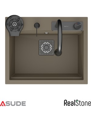 Real Stone Realstone Angel Akıllı Granit Evye + Aksesuar Set Cappuccino