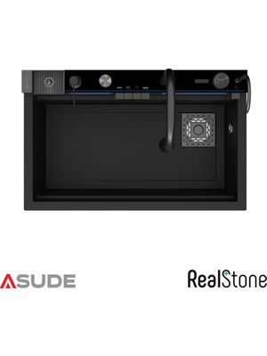 Real Stone RealStone Victoria Set A02 Siyah Akıllı Granit Mutfak Evyesi 75,5 x 47 cm