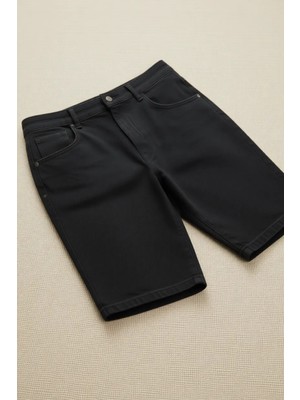 Altınyıldız Classics Erkek Siyah Slim Fit Dar Kesim Pamuklu Esnek Denim Şort