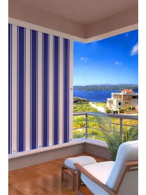 setekshome Su Geçirmez Korniş Düğmeli Kuş Gözlü Bağcık Hediyeli Balkon Perdesi Mavi Beyaz