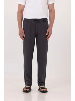 Sabri Özel Antrasit Dokulu Arka Lastikli Köprü Kemerli Bağcıklı Slim Fit Jogger Pantolon