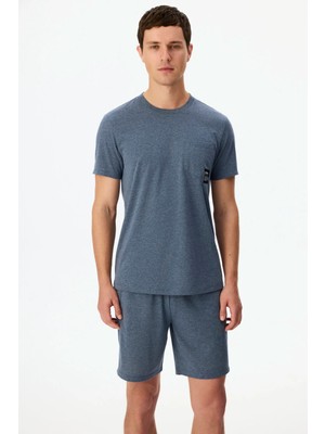 Penti Erkek İndigo Melanj Soft Indigo Kısa Kollu Şort Pijama Takımı