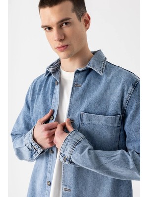 i8 Denim Tek Cep Denim Dış Gömlek