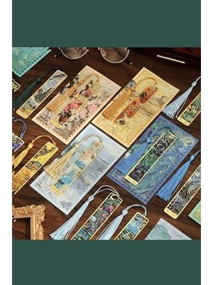 Palmira Demir Kolbi Craft,irisler Van Gogh Püsküllü Altın Renk Metal Kitap Ayracı Hediyelik Sanatsal