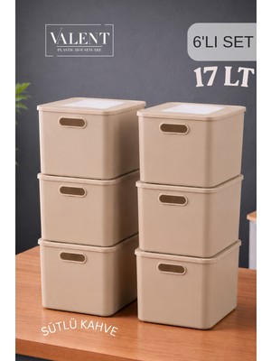 Valent Nero 17 Lt 6'lı Çok Amaçlı Kapaklı Organizer Kutu Makyaj Banyo Mutfak Oyuncak Düzenleyici
