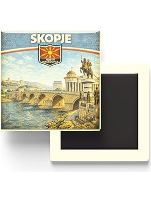Palmira Demir Kuzey Makedonya Üsküp Şehri Temalı Vintage Buzdolap Magneti – 9x9 cm