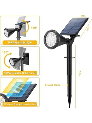 Palmira Demir Forlife Yeşil 18 LED Spot Güneş Enerjili Bahçe Aydınlatma Lambası, Fotoselli, Spike Aplik, 18W Su Geçirmez Dış Mekan Solar Lamba, Ağaç, Veranda, Garaj, Havuz, Duvar ve Zemin Montajına Uygundur 42 cm