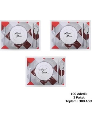 Palmira Demir Amerikan Servis Kağıdı Afiyet Olsun Baskılı Beyaz Masa Örtüsü - 29 x 40 Cm. - 100 Adetlik 3 Paket