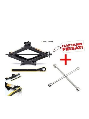 Oto Bijon Anahtarı + Oto Cırcırlı Kriko Makas Tip 1.5 Ton