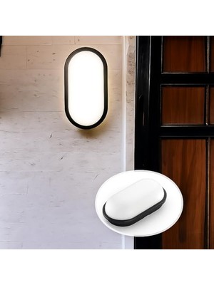 Palmira Demir 15W Siyah IP65 Oval LED Tavan ve Duvar Lambası | 1500 Lümen Beyaz Işık | Su ve Toz Geçirmez Banyo Bahçe Balkon Aydınlatma Armatürü 220V