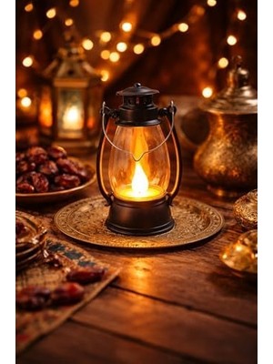 Palmira Demir Pilli LED Işık, Askılı Fener Süsü Sarı Işıklar Peri Işıkları Aydınlatmalı Şerit LED Ramazan Süsü LED Işık Kurşuni Siyah