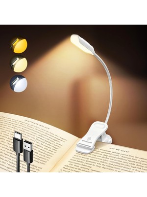 Palmira Demir Glocusent Söğüt Yatakta Kitaplar Için Okuma Işıkları, 10LED Parlak Kitap Işığı, 3 Renk ve 3 Parlaklık, Şarj Edilebilir Kitap Işığı 80 Saat Sürer, Okuma Işığında Hafif Klips (Beyaz)