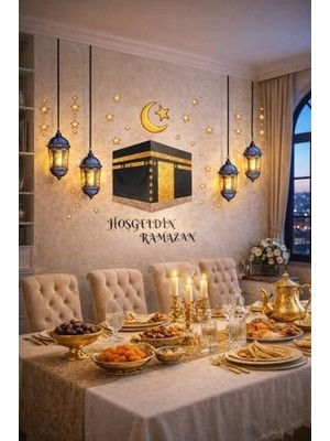 Palmira Demir Sticker Hoş Geldin Ramazan Dekorlu Ahşap Kapı Süsü, Ramazan Süsleri, Ramazan Tavan Süsü Ramazan Dekorasyon Renkli 2026