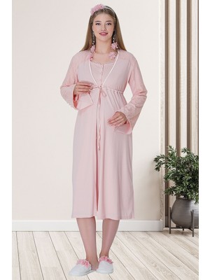 Mecit Pijama Mecit 5715 Pudra Sabahlıklı Lohusa Gecelik Takım