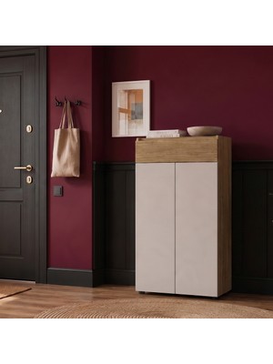 Adore Mobilya Porto 2 Kapaklı Tek Çekmeceli Vestiyer - Florida Meşe/vizon 72X111X34 cm