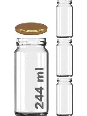 Palmira Demir 3 Adet 224 ml Cam Kavanoz, Gold Metal Kapaklı, Şeffaf Konserve Kavanozu (224 Mililitre)