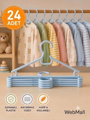 Webmall 24 Adet Lily Mavi Plastik Çocuk Elbise Askısı Bebek Kıyafet Askısı