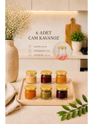 Palmira Demir 6 Adet 40 ml Gold Metal Kapaklı Şeffaf Numune Mama Ek Gıda Şekerleme Reçellik Küçük Cam Kavanoz
