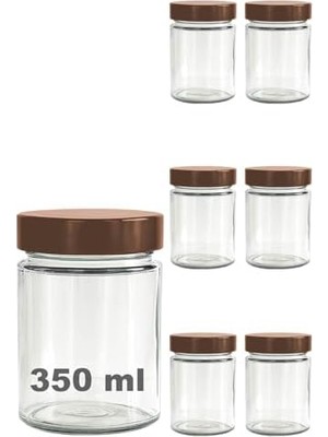 Palmira Demir 350 ml Kavanoz Metal Derin Kapaklı 350 cc Şeffaf Reçel, Marmelat Cam Kavanoz Deep 6 Adet (Bakır Kapak)