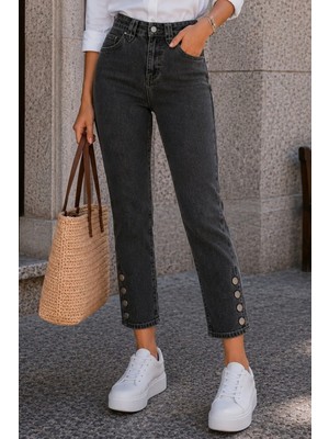 Cedy Denim Cedy Denım Kadın Skinny Fit Normal Bel Likralı Paça Düğme Detaylı Kar Yıkama Kot Pantolon E7023