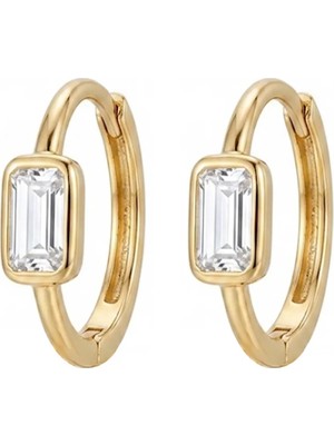 Duyum Gold Baget Taşlı Altın Halka Küpe 14 Ayar
