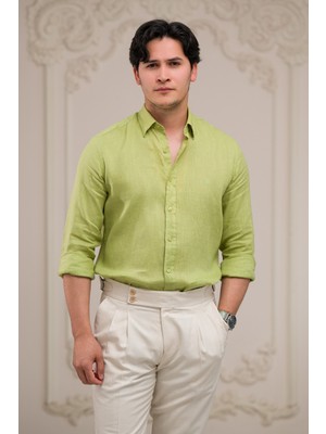 Paul Martin Regular Fit Gizli Düğmeli Yaka %100 Linen Ham Keten Gömlek