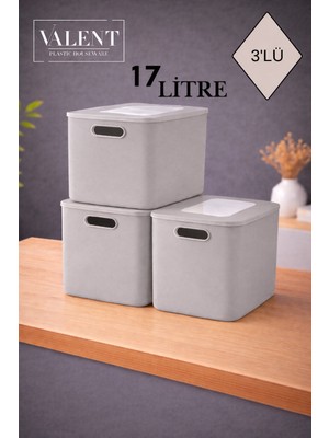 Valent Nero 17 Lt 3'lü Çok Amaçlı Kapaklı Organizer Kutu Makyaj Banyo Mutfak Oyuncak Düzenleyici