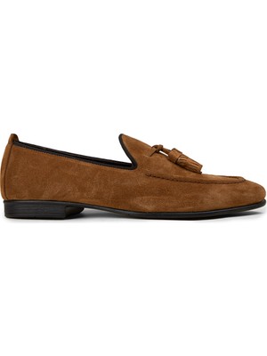 Deery Erkek Hakiki Süet Taba Rengi Püsküllü Loafer - 01701MTBAC27