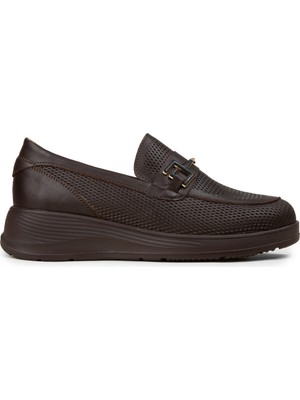 Deery Kadın Hakiki Deri Kahverengi Dolgu Topuk Loafer - N0277ZKHVC01