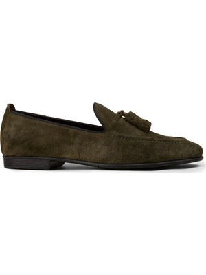 Deery Erkek Hakiki Süet Yeşil Püsküllü Loafer - 01701MYSLC09