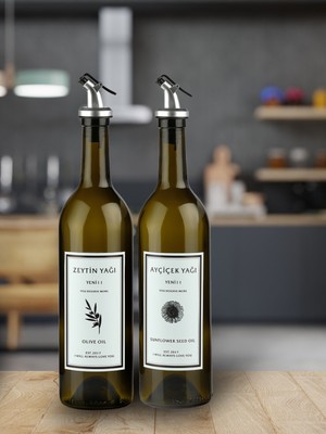 YENI11 Amber 2'li 750 ml Zeytinyağı ve Sıvıyağ Şişesi Yağdanlık Yağlık YENİ11YAĞLIK750ML