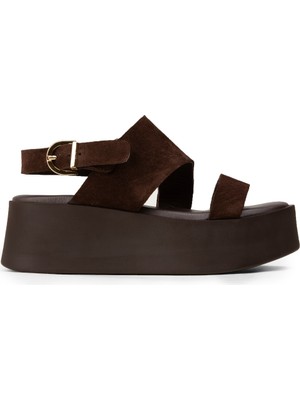 Deery Kadın Hakiki Süet Kahverengi Sandalet - 24307ZKHVC02