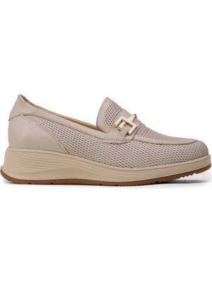 Deery Kadın Bej Hakiki Deri Dolgu Topuk Loafer - N0277ZBEJC01