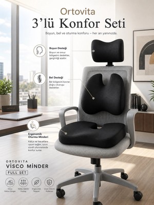 Ortovita Yeni Nesil Visco Ortopedik Ergonomik Minder ve Yastık Seti Bel, Boyun ve Kalça Desteği Sağlayan 3'lü Set