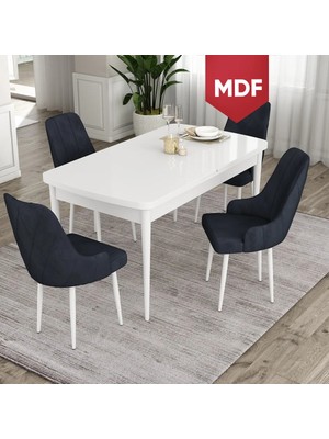 Canisa Concept Ram Serisi, MDF 80 x 132 cm Açılabilir Masa Takımı, Beyaz Masa 4 Sandalye