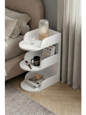 Reyo Falez Komodin Modern Ahşap 3 Katlı Raflı Yan Sehpa Çok Amaçlı Organizer Kitaplık Beyaz