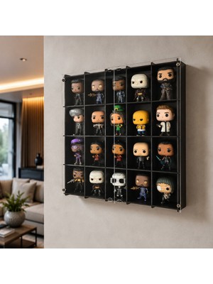 Pleksi Kapak Funko Figür Vitrini, Koleksiyon Rafı, Duvar Vitrini, Pleksi Kapaklı Sergileme Dolabı, 20 Bölmeli Koleksiyonluk Figür Standı