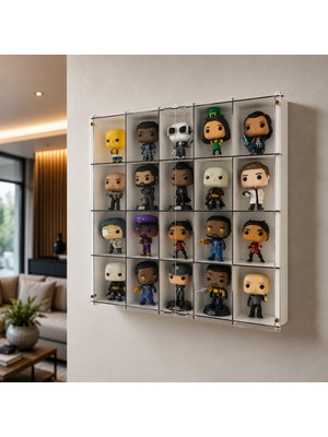 Pleksi Kapak Funko Figür Vitrini, Koleksiyon Rafı, Duvar Vitrini, Pleksi Kapaklı Sergileme Dolabı, 20 Bölmeli Koleksiyonluk Figür Standı