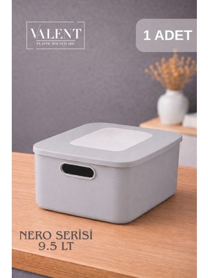 Valent Nero 9.5 Lt Tekli Çok Amaçlı Kapaklı Organizer Kutu Makyaj Banyo Mutfak Oyuncak Düzenleyici