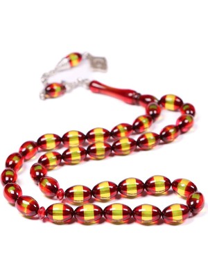 Tesbihkenti Sarı Kırmızı Sürmeli Toz Kehribar Tesbih 12X8 mm