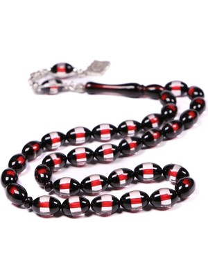 Tesbihkenti Siyah Kırmızı Sürmeli Toz Kehribar Tesbih 12X8 mm