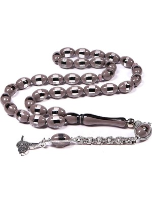 Tesbihkenti Gri Sürmeli Toz Kehribar Tesbih 12X8 mm
