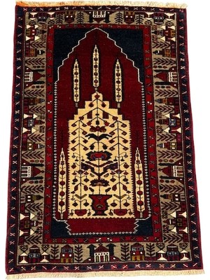 Burak Halı El Dokuma Sıfır Adana Yörük Halısı 100X150 Krem Kırmızı %100 Kök Boya Yün Halı