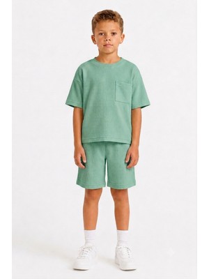Monox Erkek Çocuk 5-12 Yaş Petek Dokulu Oversize Şort Tişört Takım